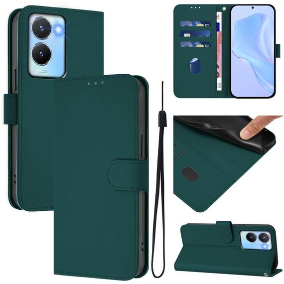 Per vivo Y56 5G Global / Y16 4G Global Custodia in pelle tinta unita con cordino (verde scuro)