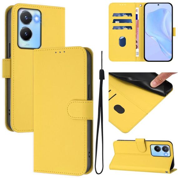 Per vivo Y56 5G Global / Y16 4G Global Custodia in pelle tinta unita con cordino (giallo limone)