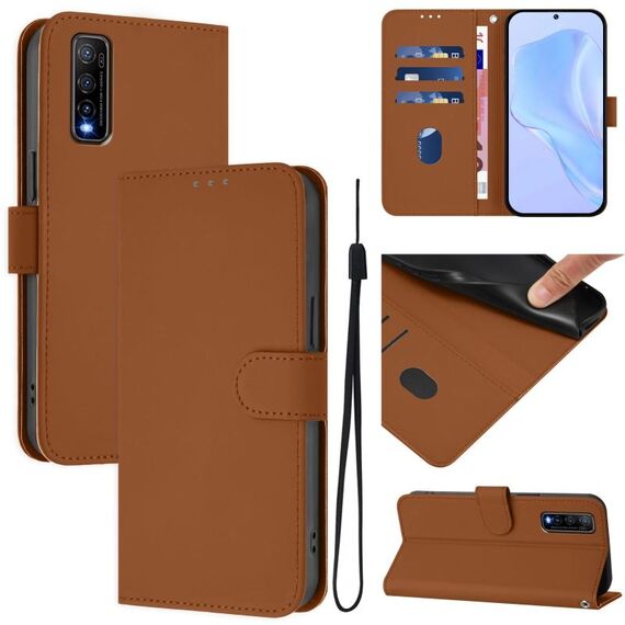 Per vivo Y70S Custodia in pelle tinta unita con cordino (marrone)