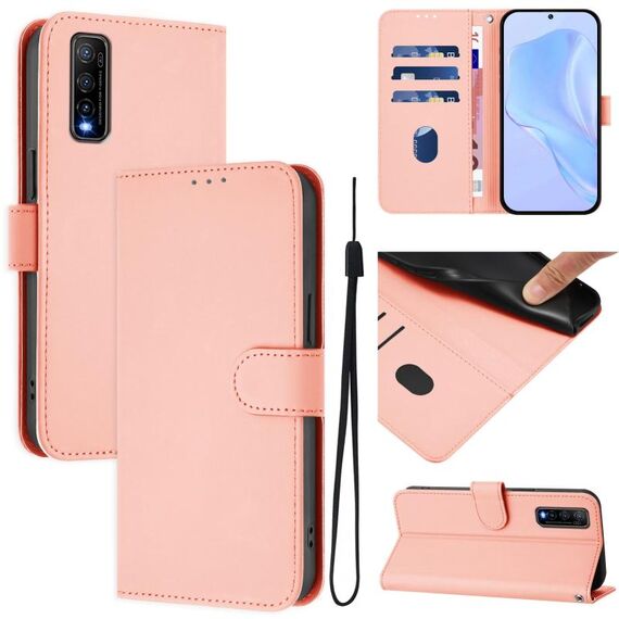 Per vivo Y70S Custodia per telefono in pelle tinta unita con cordino (rosa)