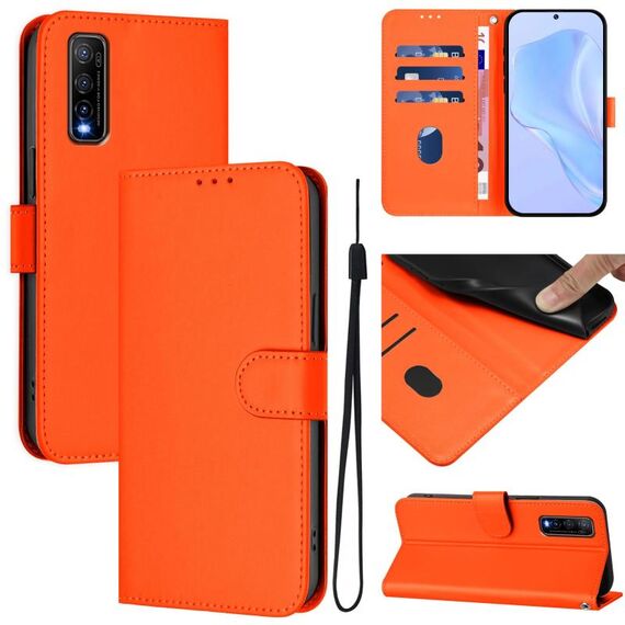 Per vivo Y70S Custodia in pelle tinta unita con cordino (arancione)