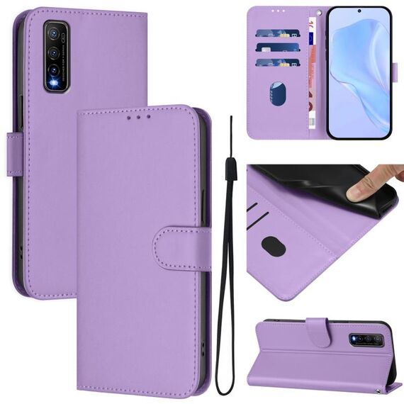 Per vivo Y70S Custodia in pelle tinta unita con cordino (viola lavanda)