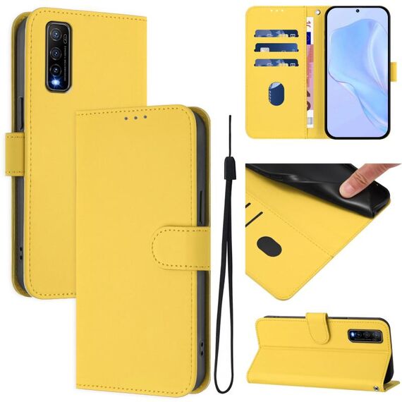 Per vivo Y70S Custodia in pelle tinta unita con cordino (giallo limone)