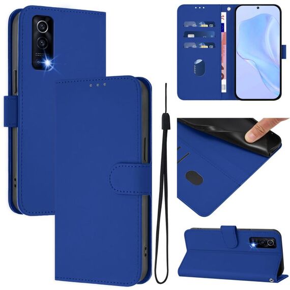 Per vivo Y72 5G / iQOO Z3 / Y52 5G Custodia in pelle tinta unita con cordino (blu scuro)