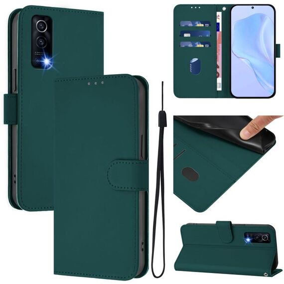 Per vivo Y72 5G / iQOO Z3 / Y52 5G Custodia in pelle tinta unita con cordino (verde scuro)