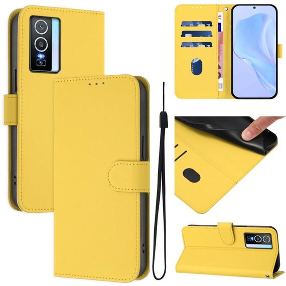 Per vivo Y76 5G Custodia in pelle tinta unita con cordino (giallo limone)
