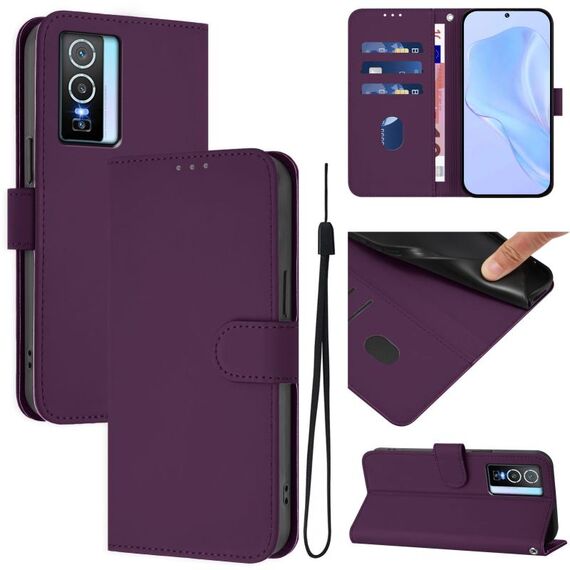 Per vivo Y76 5G Custodia in pelle tinta unita con cordino (viola)