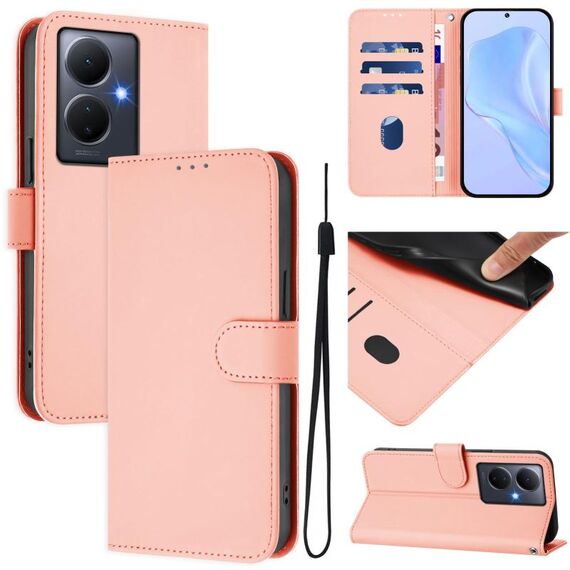 Per vivo Y78 5G Global / V29 Lite Custodia in pelle tinta unita con cordino (rosa)