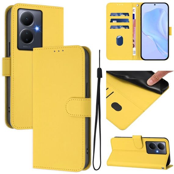 Per vivo Y78 5G Global / V29 Lite Custodia in pelle tinta unita con cordino (giallo limone)