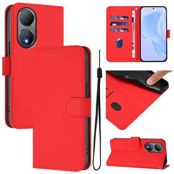 Per vivo Y100 5G Custodia per telefono in pelle tinta unita con cordino Global Skin Feel (rosso)