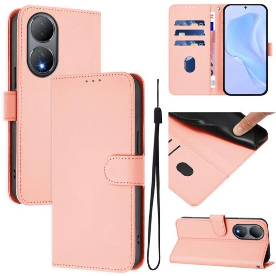 Per vivo Y100 5G Custodia per telefono in pelle tinta unita con cordino Global Skin Feel (rosa)