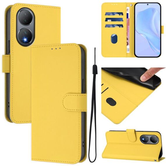 Per vivo Y100 5G Custodia per telefono in pelle tinta unita con cordino Global Skin Feel (giallo limone)