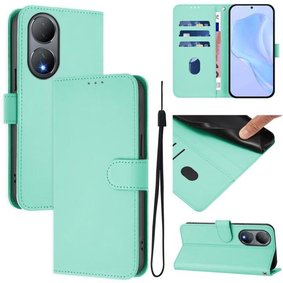 Per vivo Y100 5G Custodia per telefono in pelle tinta unita con cordino Global Skin Feel (verde menta)