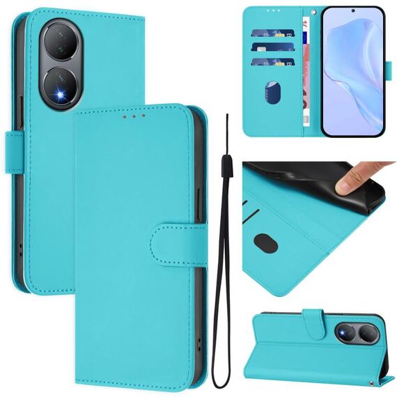 Per vivo Y100 5G Custodia per telefono in pelle tinta unita con cordino Global Skin Feel (Lake Blue)