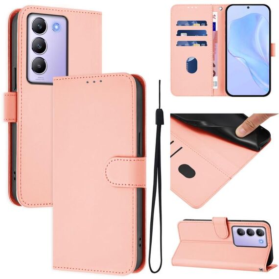 Per vivo Y100 5G IDN / V40 SE 5G Custodia in pelle tinta unita con cordino (rosa)