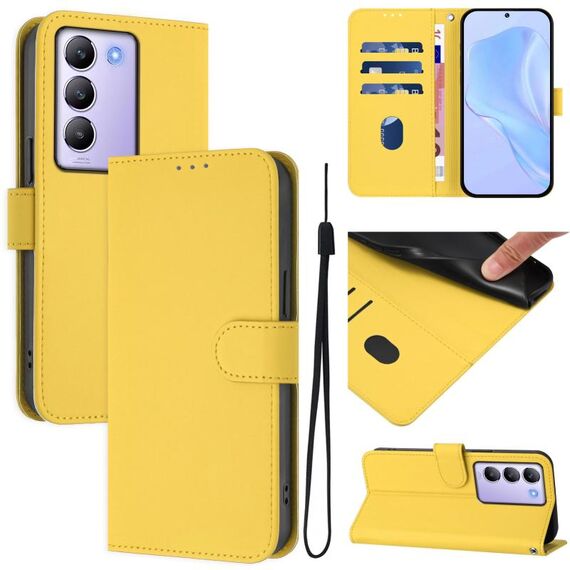 Per vivo Y100 5G IDN / V40 SE 5G Custodia in pelle tinta unita con cordino (giallo limone)