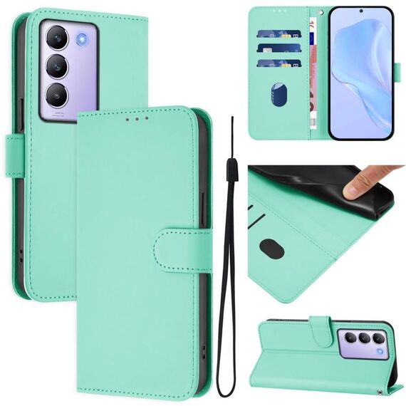 Per vivo Y100 5G IDN / V40 SE 5G Custodia in pelle tinta unita con cordino (verde menta)