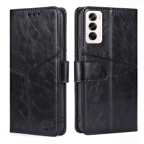 Per OPPO Reno12 5G Custodia per telefono in pelle con cuciture geometriche globali (nero)