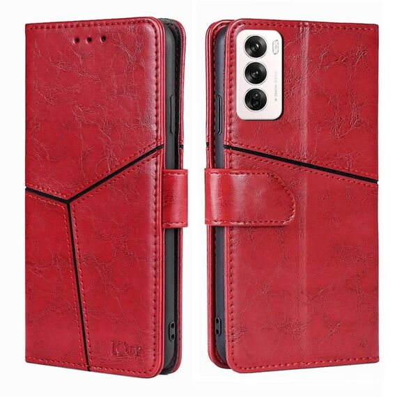 Per OPPO Reno12 5G Custodia per telefono in pelle con cuciture geometriche globali (rosso)