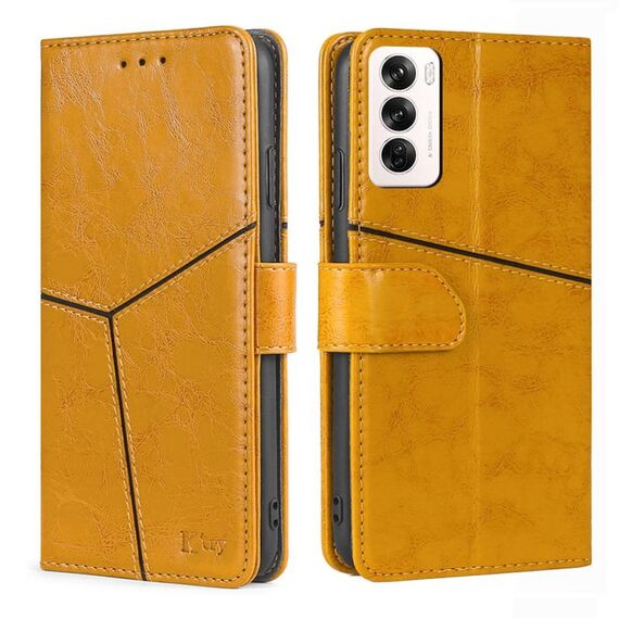 Per OPPO Reno12 5G Custodia per telefono in pelle con cuciture geometriche globali (giallo)
