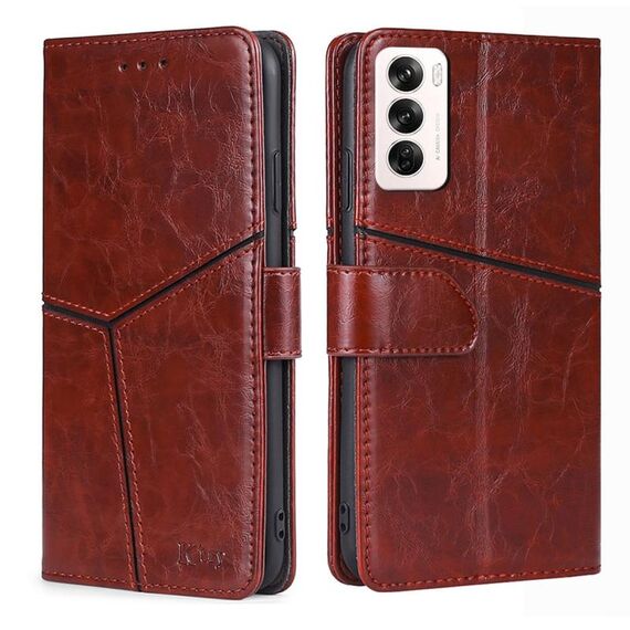 Per OPPO Reno12 5G Custodia per telefono in pelle con cuciture geometriche globali (marrone scuro)