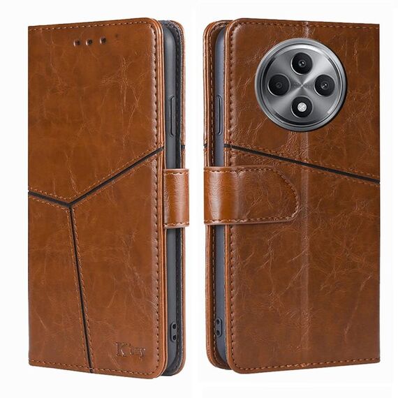 Per OPPO Reno12 F 5G Custodia in pelle con cuciture geometriche (marrone chiaro)