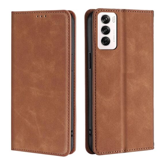 Per OPPO Reno12 5G Custodia per telefono in pelle magnetica Global Skin Feel (marrone chiaro)