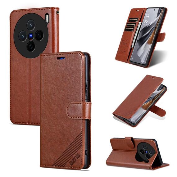 Per vivo X200 AZNS Custodia per telefono in pelle con texture in pelle di pecora (marrone)
