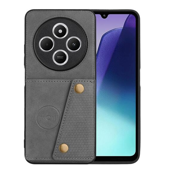 Per Redmi 14C 4G Custodia magnetica per telefono con doppia fibbia e slot per schede (grigio)