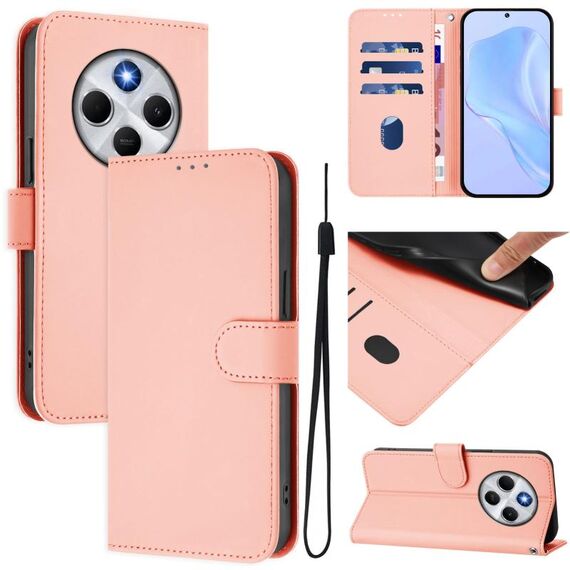 Per Redmi 14C 4G Custodia in pelle tinta unita con cordino (rosa)