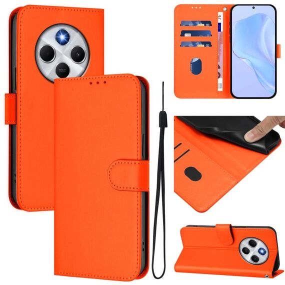 Per Redmi 14C 4G Custodia in pelle tinta unita con cordino (arancione)