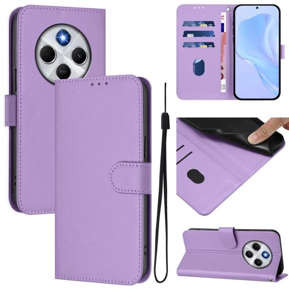 Per Redmi 14C 4G Custodia in pelle tinta unita con cordino (viola lavanda)