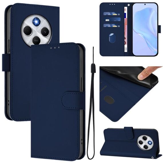 Per Redmi 14C 4G Custodia in pelle tinta unita con cordino (blu navy)