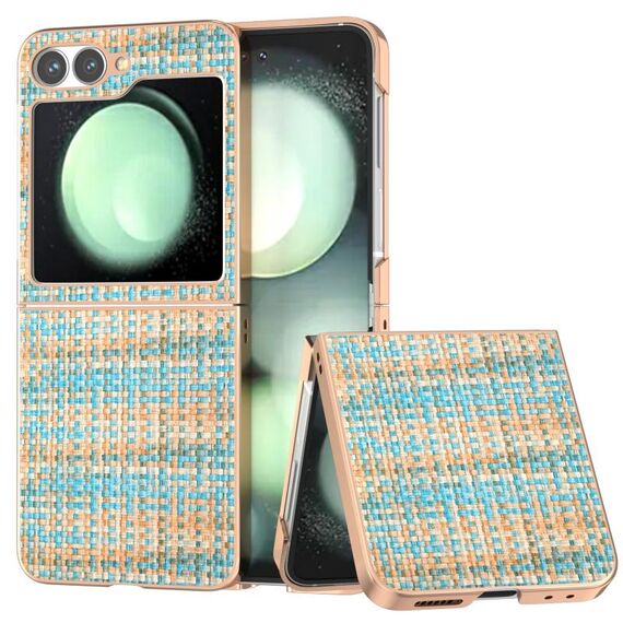 Per Samsung Galaxy Z Flip6 Custodia per telefono in PU con struttura a reticolo colorato e placcata (blu)