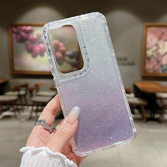 Per OPPO Reno12 5G Custodia per telefono a copertura totale in TPU + PC + carta glitterata globale (viola)