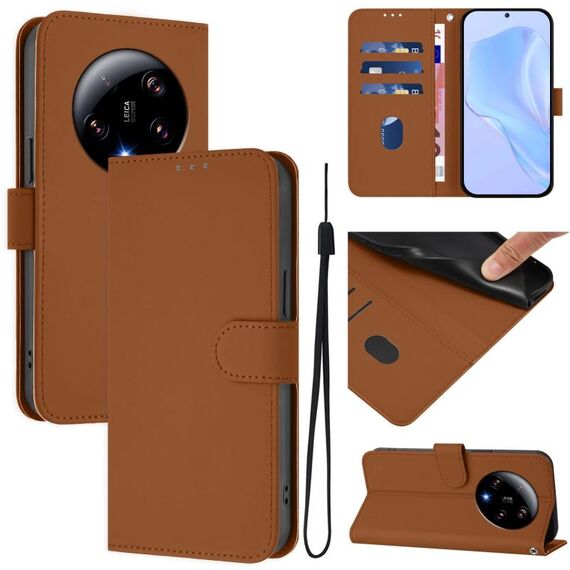 Per Xiaomi 13 Ultra Skin Feel Custodia in pelle tinta unita con cordino (marrone)