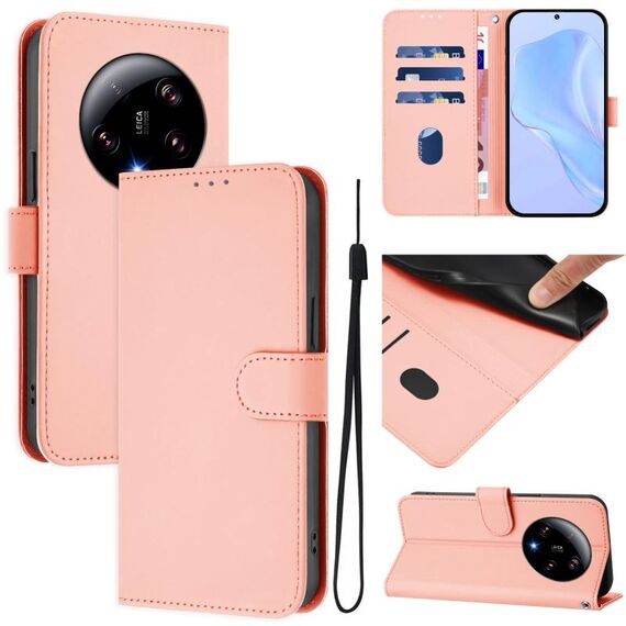 Per Xiaomi 13 Ultra Skin Feel Custodia in pelle tinta unita con cordino (rosa)