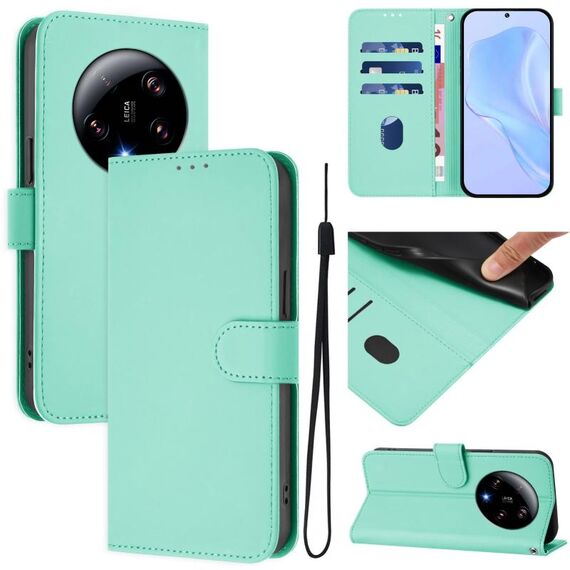 Per Xiaomi 13 Ultra Skin Feel Custodia in pelle tinta unita con cordino (verde menta)