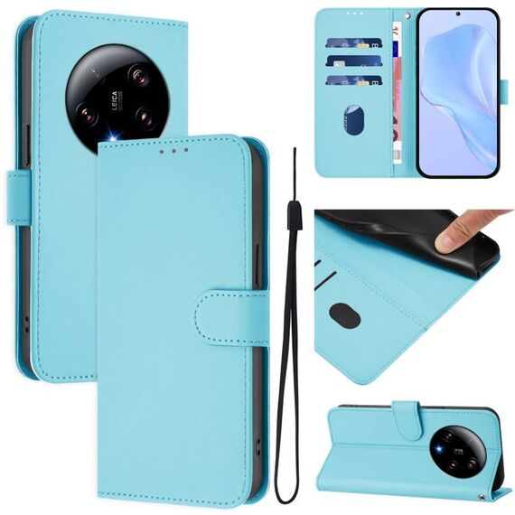 Per Xiaomi 13 Ultra Skin Feel Custodia in pelle tinta unita con cordino (blu cielo)
