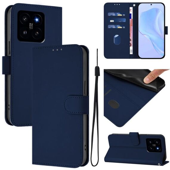 Per Xiaomi 14 Custodia in pelle tinta unita con cordino (blu navy)