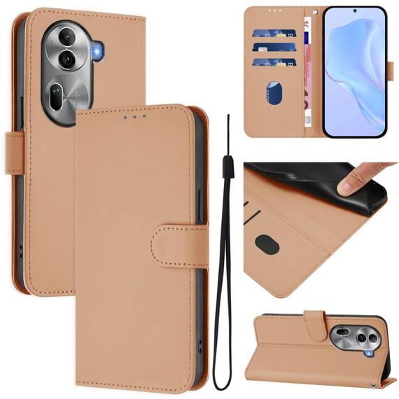Per OPPO Reno11 Pro 5G Custodia per telefono in pelle tinta unita con cordino (nudo)