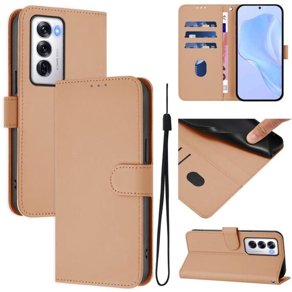 Per OPPO Reno12 5G Custodia per telefono in pelle tinta unita con cordino (nudo)