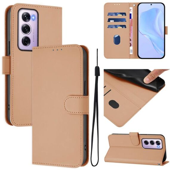 Per OPPO Reno12 Pro 5G Custodia per telefono in pelle tinta unita con cordino (nudo)