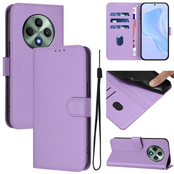 Per OPPO Reno12 F Custodia per telefono in pelle tinta unita con cordino Global Skin Feel (viola lavanda)