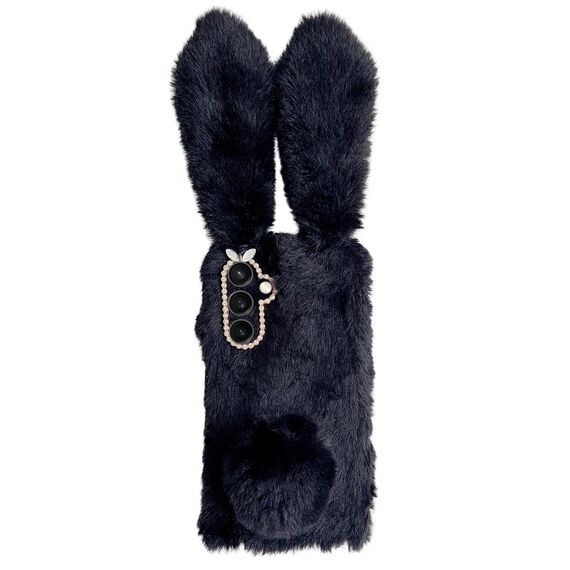 Per Samsung Galaxy S24 5G Custodia per telefono in TPU con simpatico coniglio di peluche (nero)