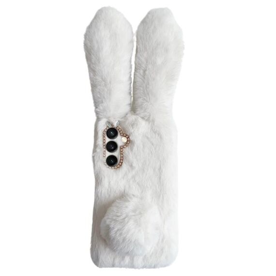 Per Samsung Galaxy S24 5G Custodia per telefono in TPU con simpatico coniglio di peluche (bianco)