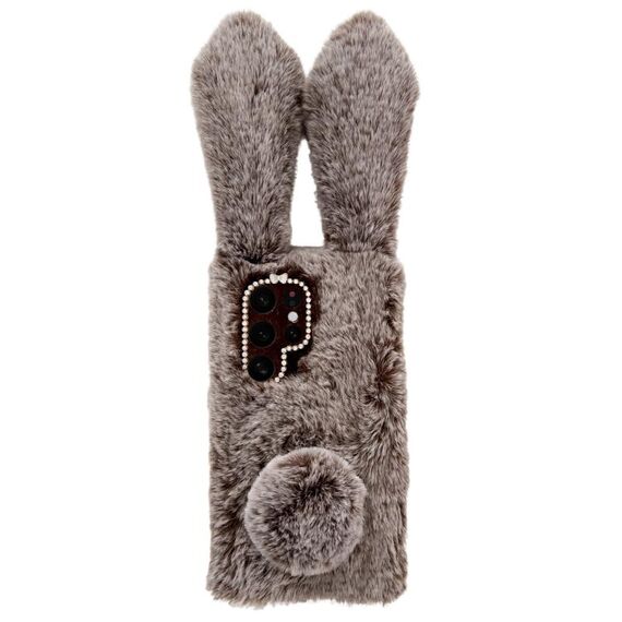 Per Samsung Galaxy S21 Ultra 5G Custodia per telefono in TPU con simpatico coniglio di peluche (marrone)