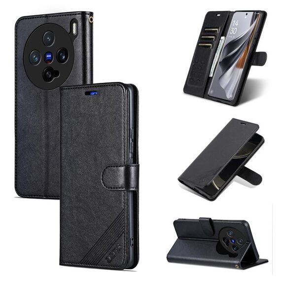 Per vivo X200 Pro mini AZNS Custodia in pelle con texture in pelle di pecora Flip Phone Case (Nero)