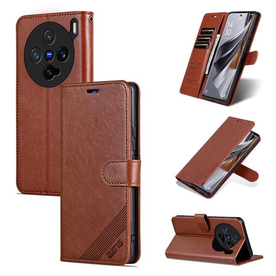 Per vivo X200 Pro mini AZNS Custodia in pelle con texture in pelle di pecora Flip Phone Case (marrone)