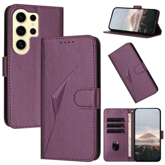 Per Samsung Galaxy S24 Ultra 5G Custodia in pelle con fibbia a motivo triangolare (viola scuro)